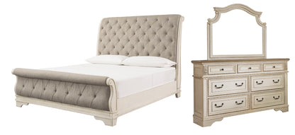 Realyn  Sleigh Bed With Mirrored Dresser