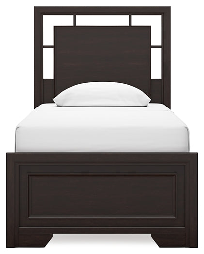 Covetown Twin Panel Bed with Mirrored Dresser