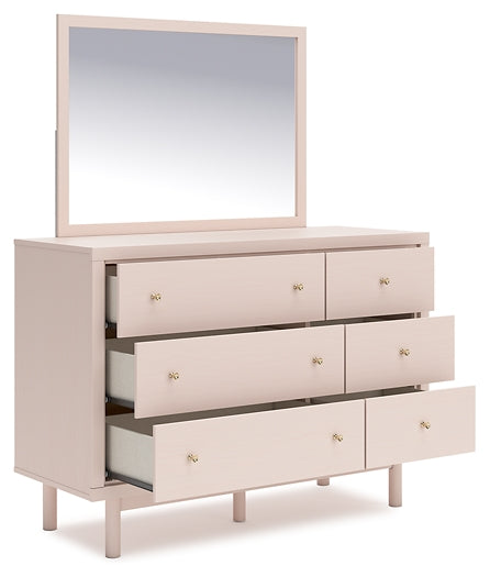 Wistenpine Full Upholstered Panel Bed with Mirrored Dresser