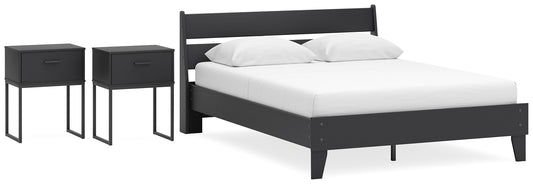Socalle Queen Panel Platform Bed with 2 Nightstands