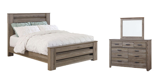 Zelen Queen Panel Bed with Mirrored Dresser