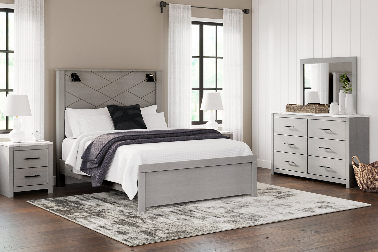 Cottonburg Queen Panel Bed with Mirrored Dresser