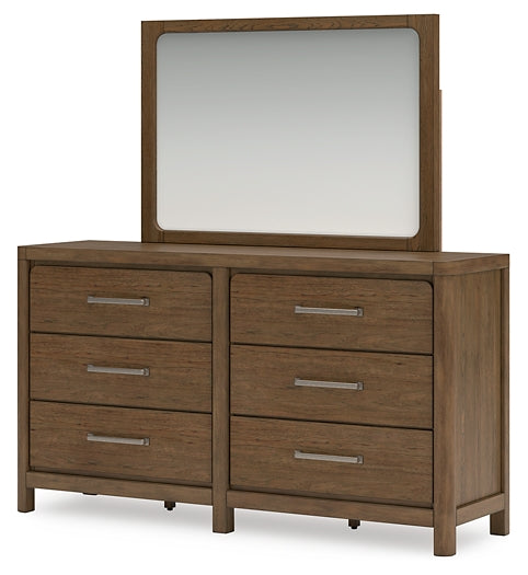 Cabalynn California King Panel Bed with Storage with Mirrored Dresser and Chest